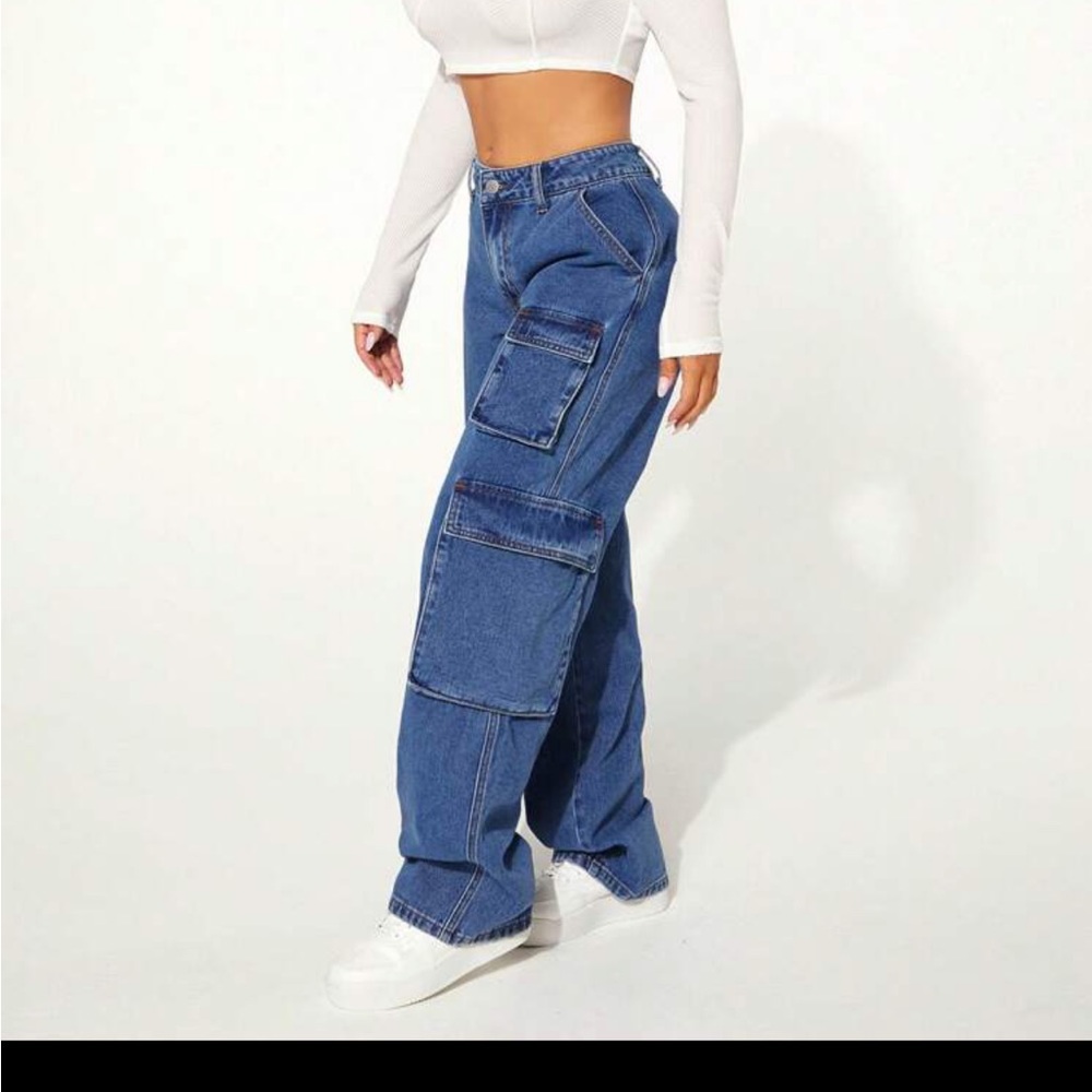 Shein Sxy Flap Pocket Side Cargo Jeans